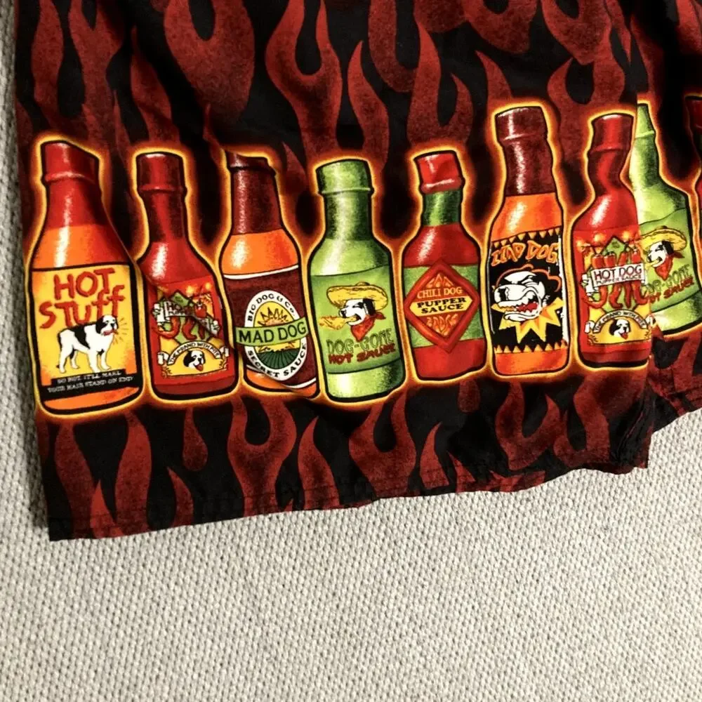 Vtg Big Dog‎ Board Shorts Men's Medium Red Hot Sauce Flames Beach Party